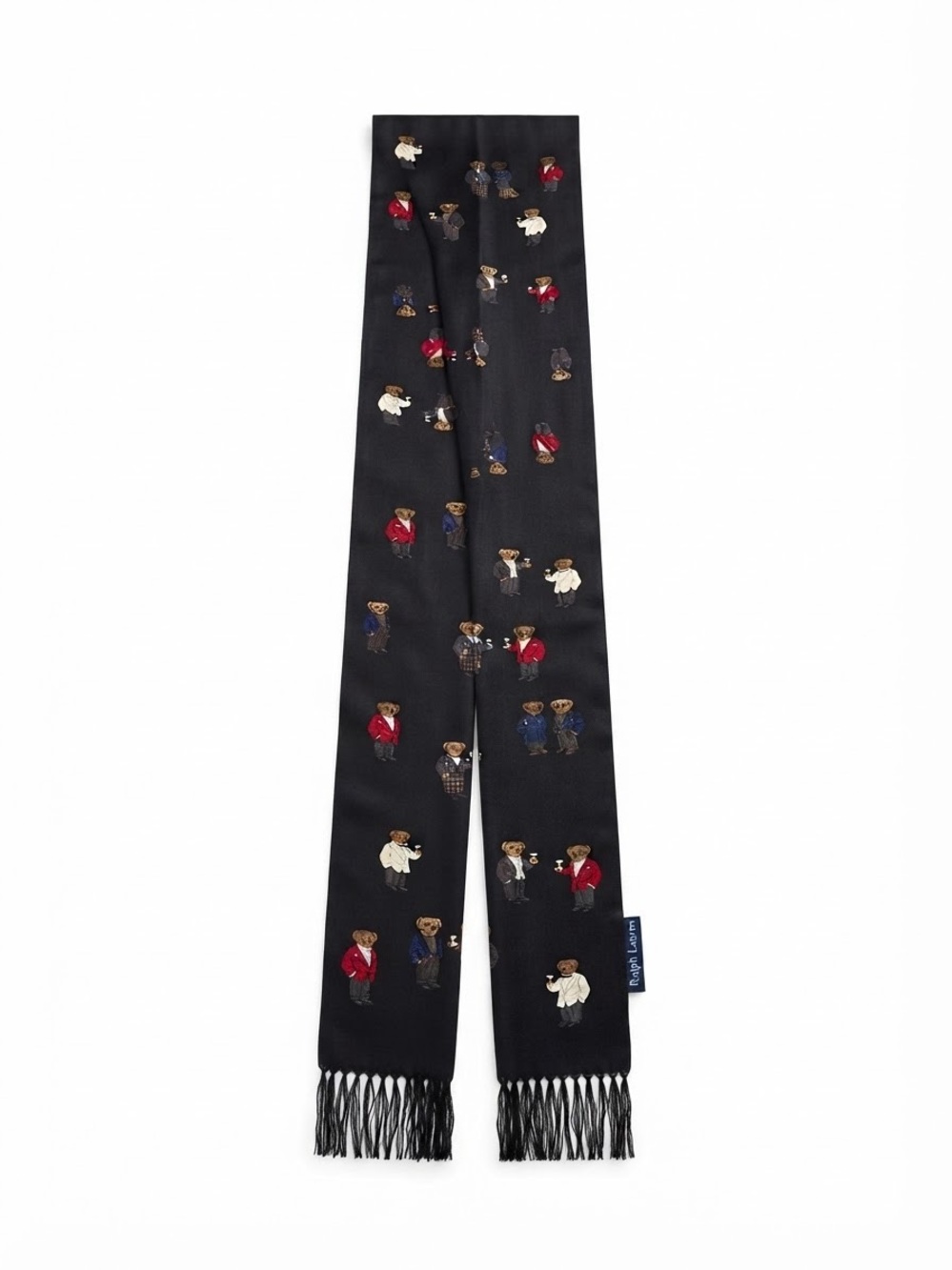 Ralph Lauren Black Scarf with Polo Bear Martini Glass Motif